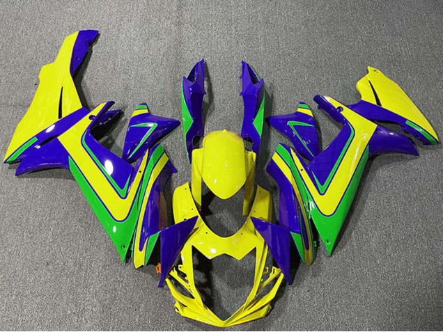 Bleu Jaune Vert Carénage Moto Suzuki GSXR 600 / GSXR 750 2011-2024