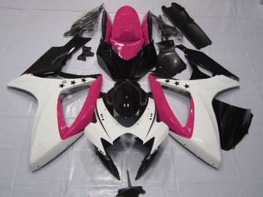 Rose Blanc Noir Brillant Étoile Carénage Moto Suzuki GSXR 600 / GSXR 750 2006-2007 Pas Chère