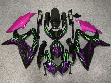 Noir Brillant Rose Violet Vert Flamme Carénage Moto Suzuki GSXR 600 / GSXR 750 2008-2010 Pas Chère