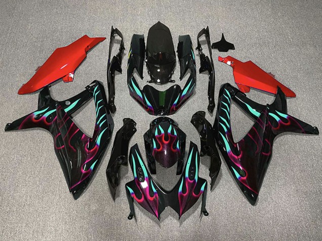 Noir Brillant Rouge Cyan Flamme Carénage Moto Suzuki GSXR 600 / GSXR 750 2008-2010