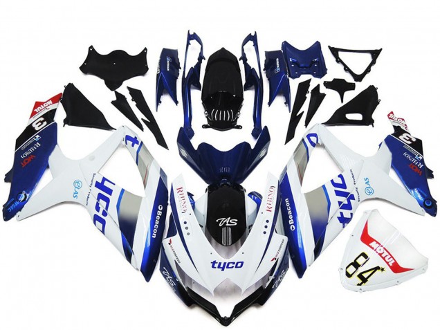 Blanc Argent Bleu Noir Tyco Carénage Moto Suzuki GSXR 600 / GSXR 750 2008-2010