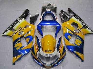 Jaune Bleu Blanc Corona Motul Carénage Moto Suzuki GSXR 600 / GSXR 750 2001-2003 Pas Chère