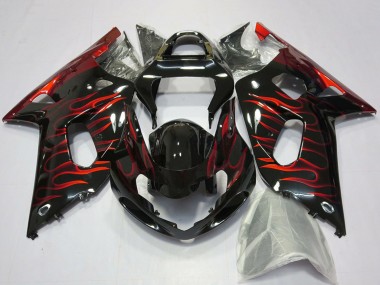 Noir Brillant Rouge Flamme Carénage Moto Suzuki GSXR 600 / GSXR 750 2001-2003 Pas Chère