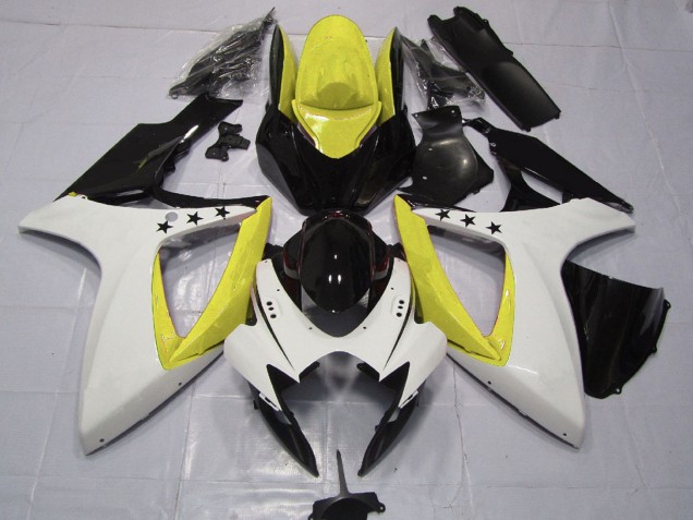 Jaune Blanc Noir Brillant Étoile Carénage Moto Suzuki GSXR 600 / GSXR 750 2006-2007