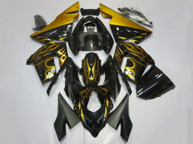 Noir Brillant Or Flamme Carénage Moto Kawasaki ZX10R 2004-2005