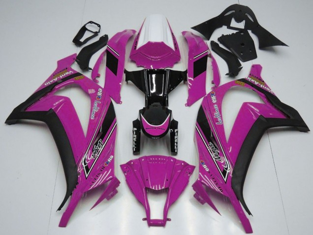 Blanc Rose Noir Brillant OEM Style Carénage Moto Kawasaki ZX10R 2011-2015