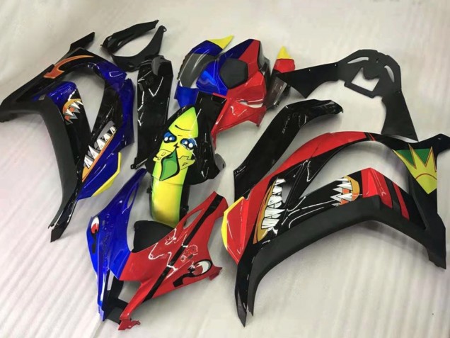 Rouge Bleu Jaune Noir Requin Carénage Moto Kawasaki ZX10R 2016-2020
