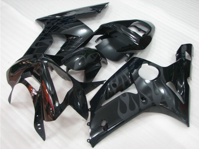 Noir Brillant Gris Flamme Carénage Moto Kawasaki ZX6R 2003-2004