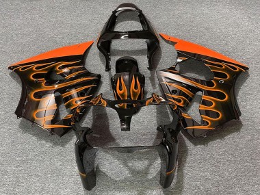 Noir Brillant Orange Flamme Carénage Moto Kawasaki ZX6R 2000-2002 Pas Chère