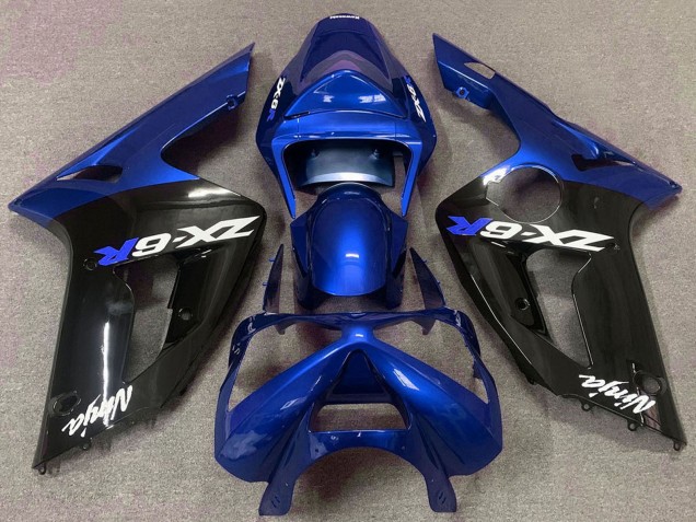 Bleu Noir Brillant Carénage Moto Kawasaki ZX6R 2003-2004