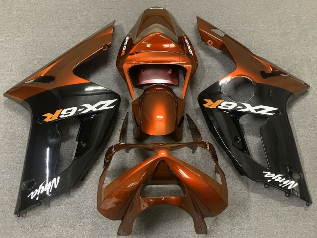 Orange Noir Brillant Carénage Moto Kawasaki ZX6R 2003-2004
