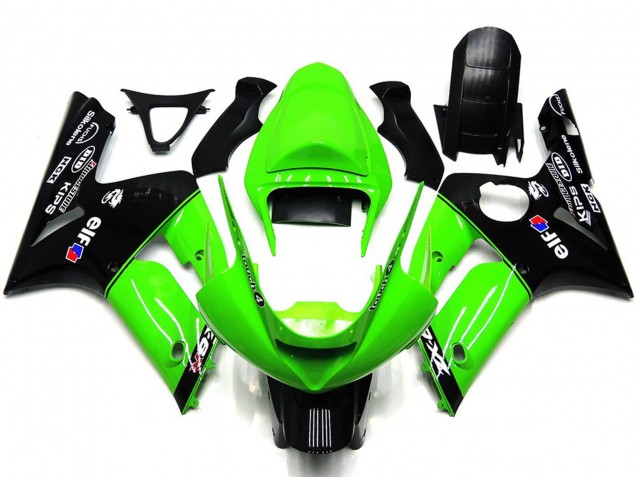 Vert Noir Brillant Elf Silkolene Carénage Moto Kawasaki ZX6R 2003-2004