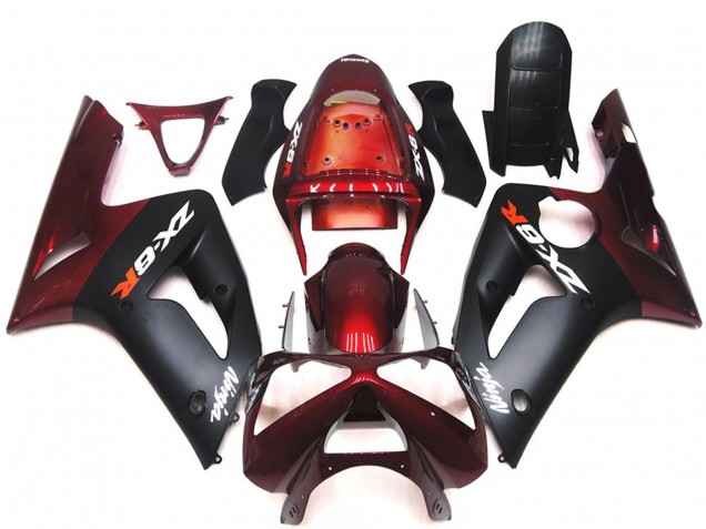 Rouge Marron Noir Mat Carénage Moto Kawasaki ZX6R 2003-2004