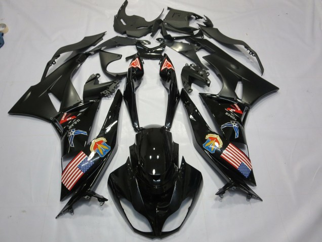 Noir Brillant Noir Mat Drapeau Américain Carénage Moto Kawasaki ZX6R 2009-2012