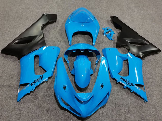 Bleu Vibrant Noir Mat Carénage Moto Kawasaki ZX6R 2005-2006