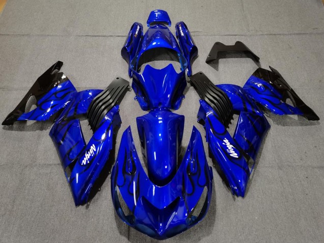 Bleu Noir Flamme Carénage Moto Kawasaki ZX14R 2006-2011