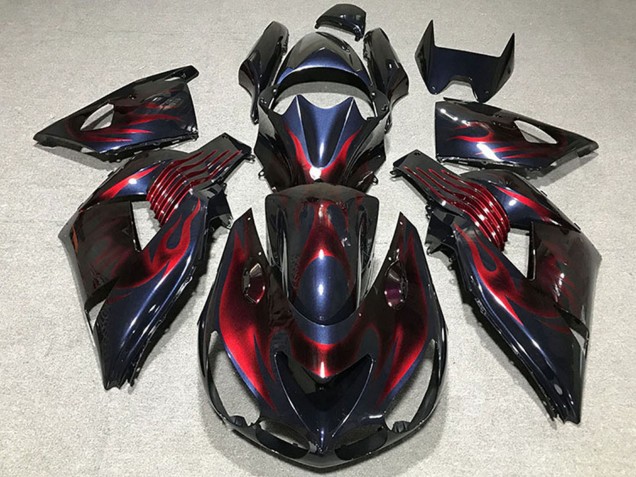 Caméléon Bleu Noir Rouge Flamme Carénage Moto Kawasaki ZX14R 2006-2011