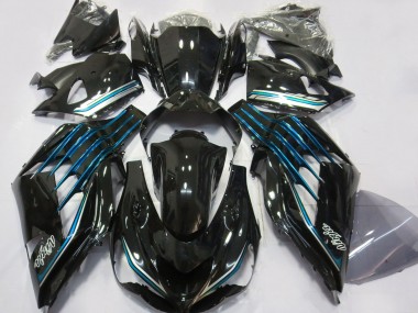 Noir Brillant Bleu Clair Carénage Moto Kawasaki ZX14R 2012-2024 Pas Chère