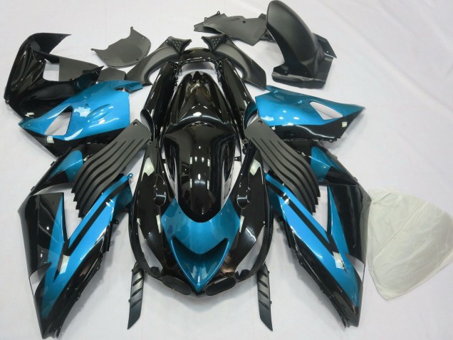 Bleu Clair Noir Brillant Carénage Moto Kawasaki ZX14R 2006-2011