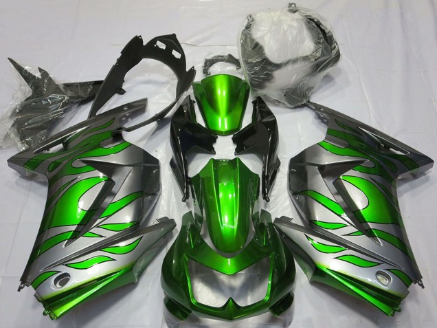 Argent Vert Flamme Carénage Moto Kawasaki Ninja 250 2008-2012