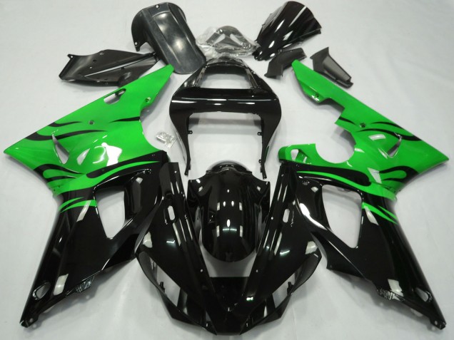 Vert Noir Brillant Flamme Carénage Moto Yamaha R1 2000-2001