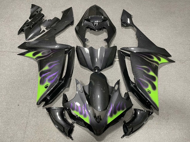 Fibre de Carbone Vert Violet Flamme Carénage Moto Yamaha R1 2007-2008