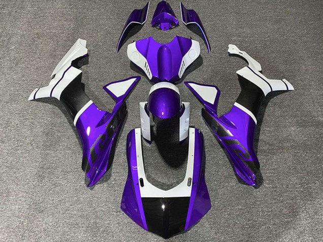 Blanc Violet Fibre de Carbone Accents Carénage Moto Yamaha R1 2015-2019