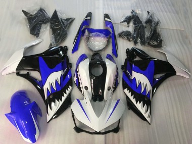 Blanc Bleu Noir Brillant Requin Carénage Moto Yamaha R3 2015-2018 Pas Chère