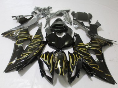 Noir Brillant Or Flamme Carénage Moto Yamaha R6 2008-2016 Pas Chère