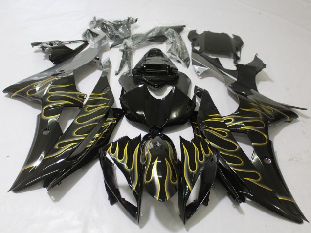 Noir Brillant Or Flamme Carénage Moto Yamaha R6 2008-2016