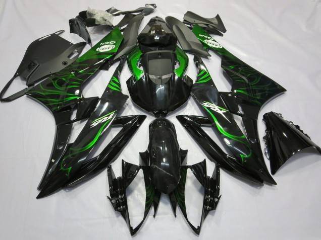 Noir Brillant Vert Flamme Carénage Moto Yamaha R6 2006-2007