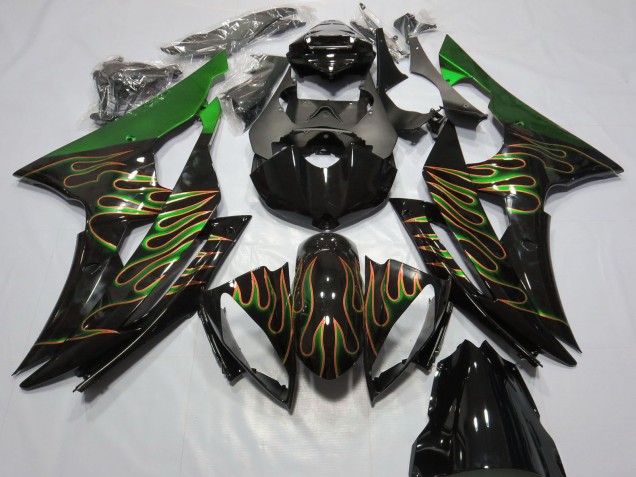 Vert Noir Brillant Or Flamme Carénage Moto Yamaha R6 2008-2016