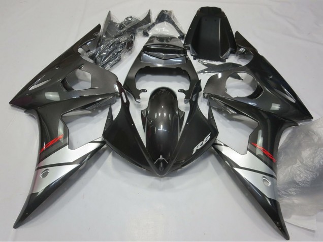 Noir Brillant Argent Carénage Moto Yamaha R6 2005