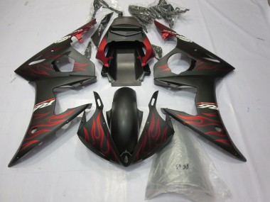 Noir Mat Rouge Flamme Carénage Moto Yamaha R6 2003-2004 Pas Chère