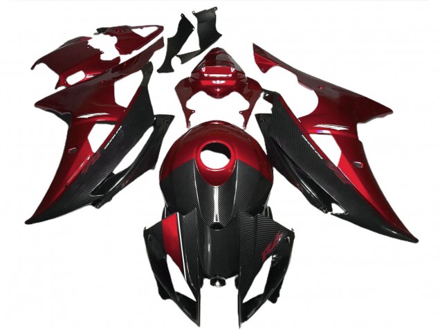 Rouge Noir Fibre de Carbone Style Carénage Moto Yamaha R6 2008-2016