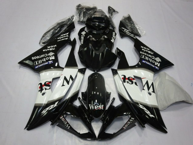 Noir Brillant Blanc West Michelin Carénage Moto Yamaha R6 2008-2016