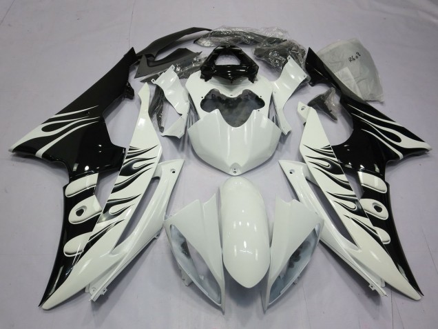 Blanc Noir Brillant Flamme Carénage Moto Yamaha R6 2008-2016