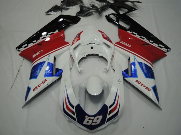 Blanc Rouge Bleu Noir Brillant Corse 69 Carénage Moto Ducati 848 2007-2014