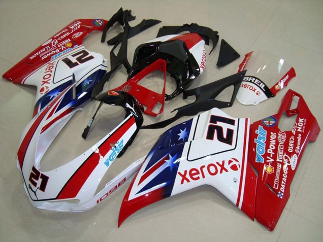 Blanc Rouge Noir Bleu Star Xerox 21 Carénage Moto Ducati 1098 2007-2014