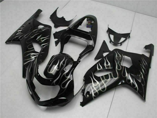 Noir Brillant Argent Flamme Carénage Moto Suzuki GSXR 600/750 2001-2003