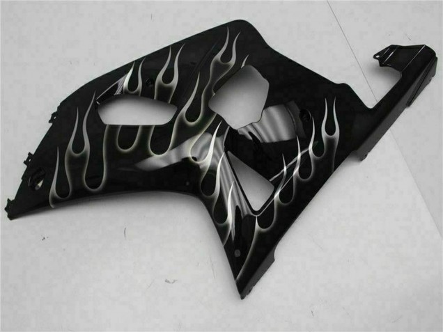 Noir Brillant Argent Flamme Carénage Moto Suzuki GSXR 600/750 2001-2003