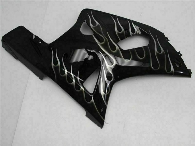Noir Brillant Argent Flamme Carénage Moto Suzuki GSXR 600/750 2001-2003
