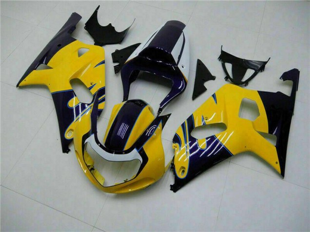 Jaune Bleu Foncé Noir Brillant Carénage Moto Suzuki GSXR 600/750 2001-2003