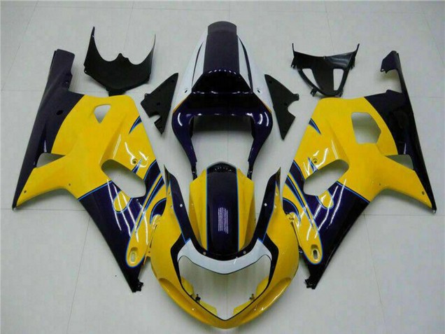 Jaune Bleu Foncé Noir Brillant Carénage Moto Suzuki GSXR 600/750 2001-2003