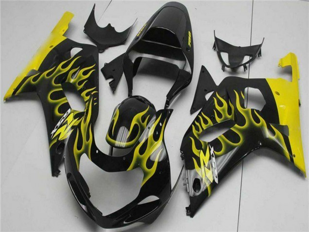 Noir Brillant Jaune Flamme Carénage Moto Suzuki GSXR 600/750 2001-2003