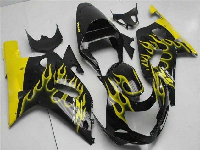 Noir Brillant Jaune Flamme Carénage Moto Suzuki GSXR 600/750 2001-2003