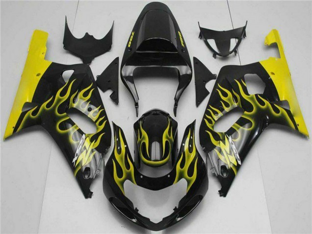 Noir Brillant Jaune Flamme Carénage Moto Suzuki GSXR 600/750 2001-2003