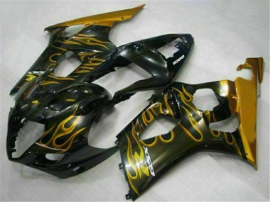 Noir Brillant Or Flamme Carénage Moto Suzuki GSXR 1000 2003-2004 Pas Chère