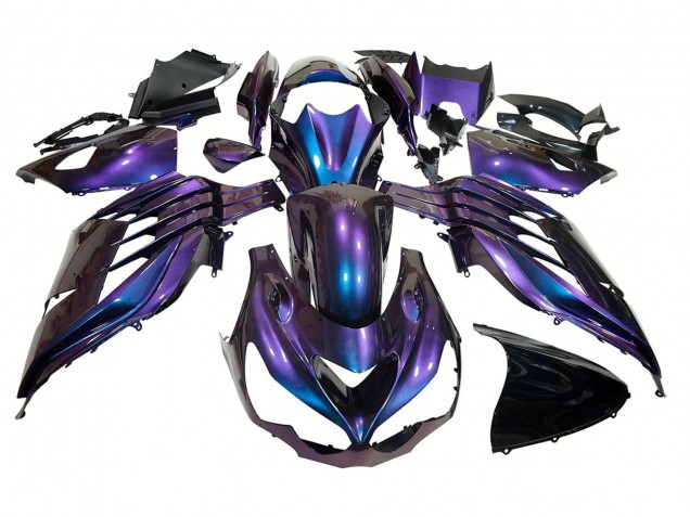 Caméléon Bleu Violet Carénage Moto Kawasaki ZX14R ZZR1400 2012-2024