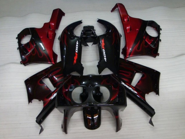 Noir Brillant Rouge Flamme Carénage Moto Honda CBR400RR NC29 1990-1999